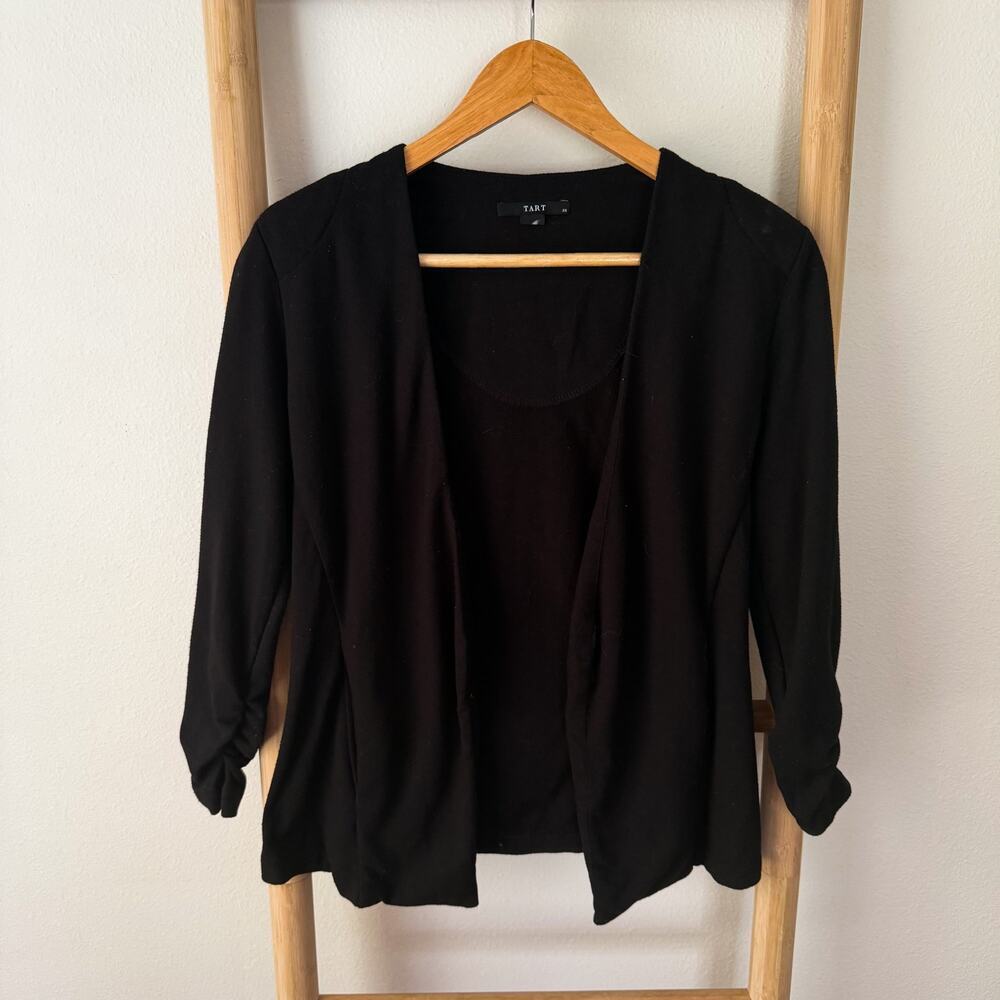 Tart Black Open Front Ruched Sleeve Stretch Cardigan Women’s XS